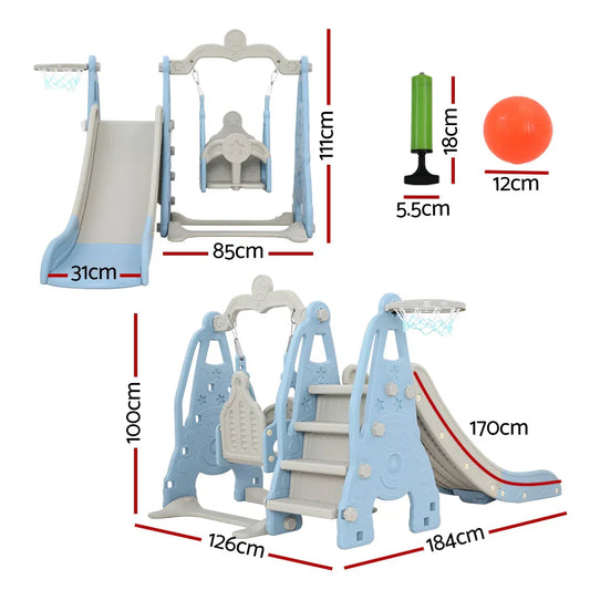 Keezi Kids Slide Swing Set Basketball Hoop Outdoor Playground Toys 170cm Blue - Mekamart Australia