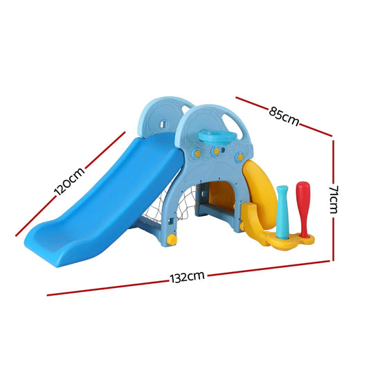 Keezi Kids Slide Set Baseball Bat Basketball Hoop Outdoor Playground 120cm Blue - Mekamart Australia