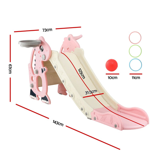 Keezi Kids Slide Set Basketball Hoop Outdoor Playground Toy Dragon 125cm Slide Pink - Mekamart Australia