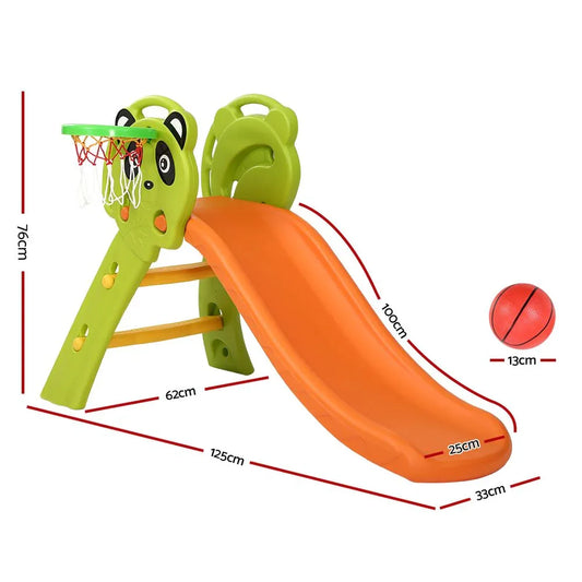 Keezi Kids Slide Set Basketball Hoop Indoor Outdoor Playground Toys 100cm Orange - Mekamart Australia