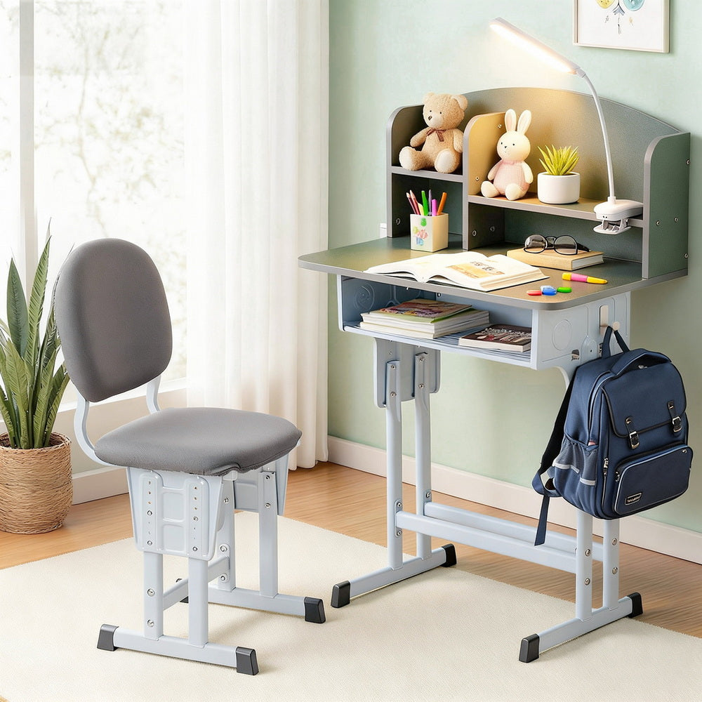 Keezi Kids Study Desk Chair Set Adjustable Ergonomic Table LED Lamp Green