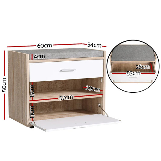 Artiss Shoe Rack Cabinet Bench 8 Pairs White Niva - Mekamart Australia