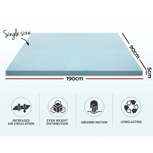 Giselle Bedding Memory Foam Mattress Topper Cool Gel 5cm Single - Mekamart Australia