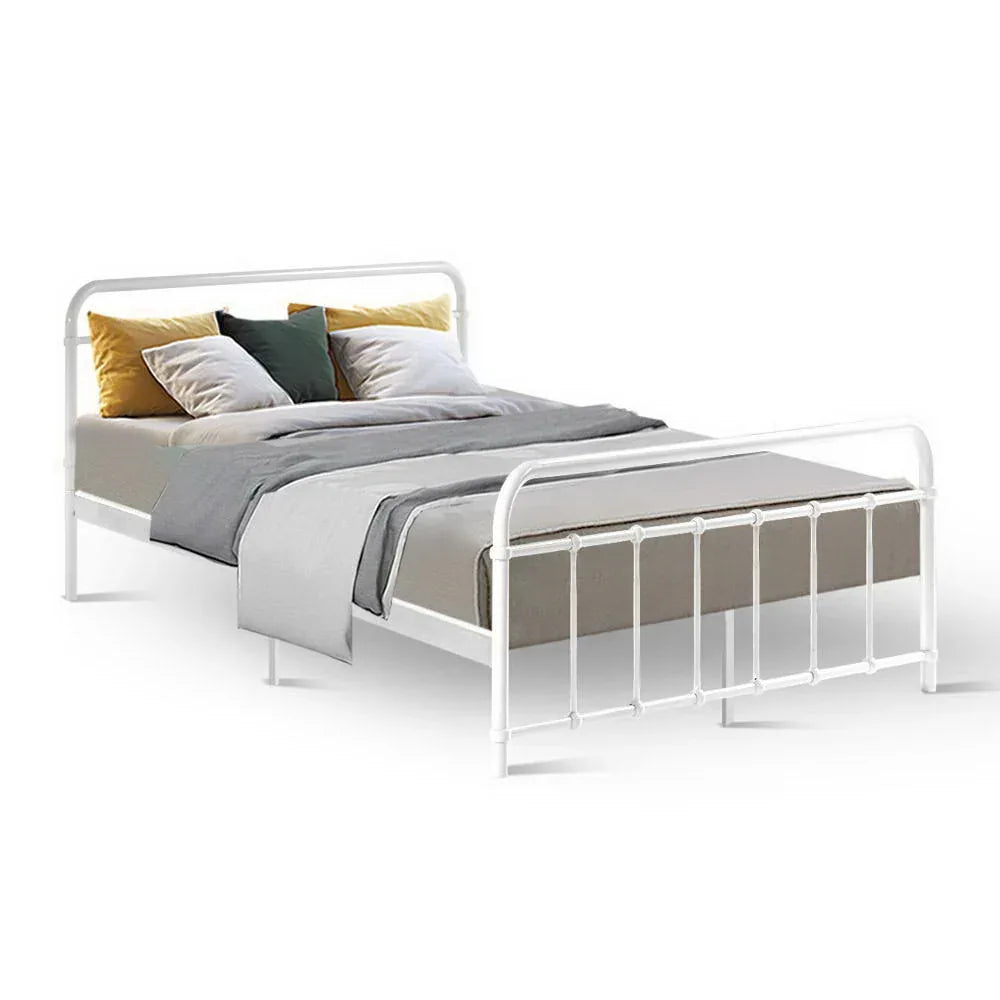 Artiss Bed Frame Metal Bed Frame LEO - Double (White) - Mekamart Australia