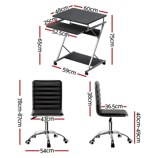 Artiss Computer Desk Office Chair Set Desks with Keyboard Shelf Try Black