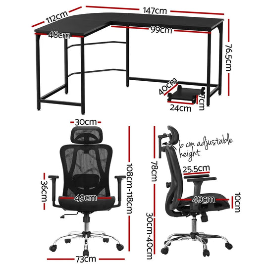 Artiss Computer Desk L-Shape Corner Desks Ergonomic Office Chair Mesh Chairs - Mekamart Australia