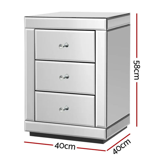 Artiss Bedside Table 3 Drawers Mirrored - PRESIA Silver - Mekamart Australia