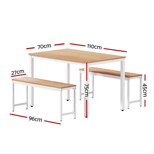 Artiss Dining Table and Chairs Set 3PCS Metal Desk Bench Sets Kitchen Furniture - Mekamart Australia