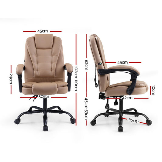 Artiss Massage Office Chair Executive Computer Gaming Chairs Brown PU Leather Espresso - Mekamart Australia
