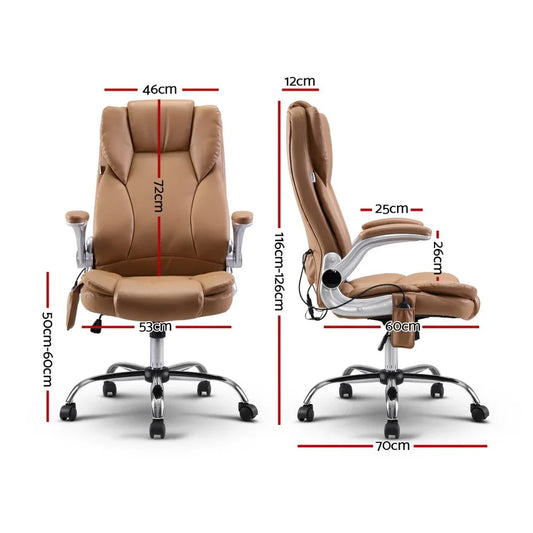 Artiss 8 Point Massage Office Chair PU Leather Brown - Mekamart Australia