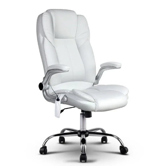 Artiss 8 Point Massage Office Chair PU Leather White - Mekamart Australia