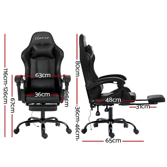 Artiss 2 Point Massage Gaming Office Chair Footrest Black - Mekamart Australia