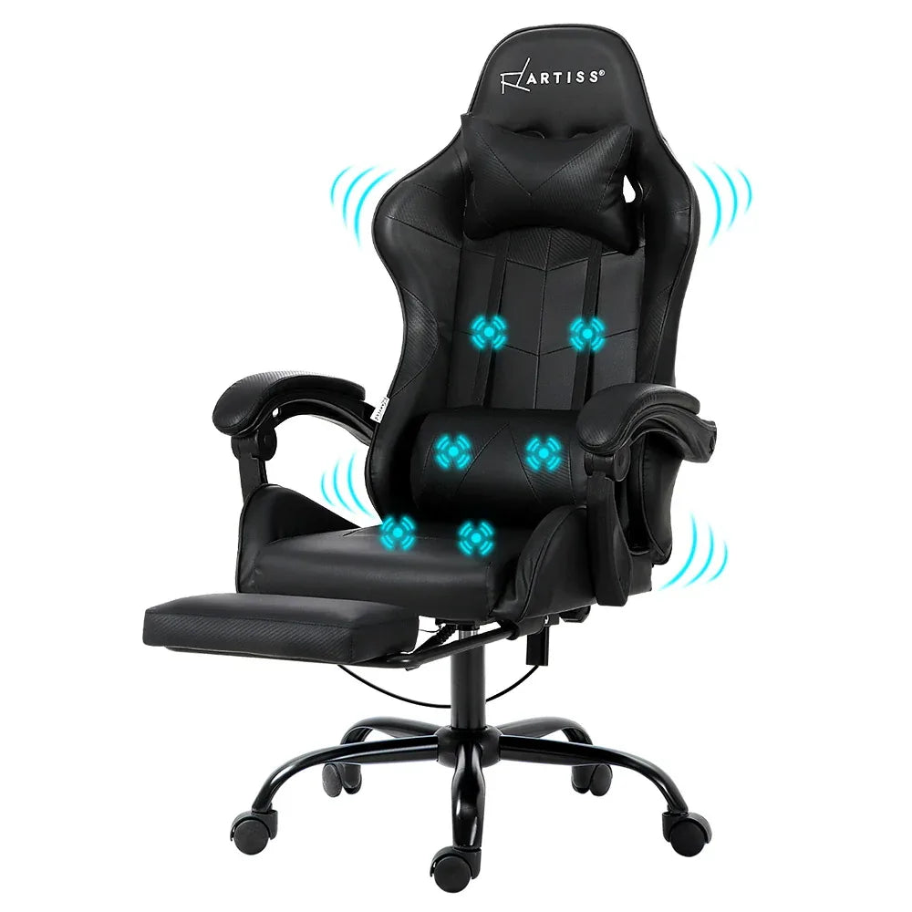 Artiss 6 Point Massage Gaming Office Chair Footrest Black - Mekamart Australia