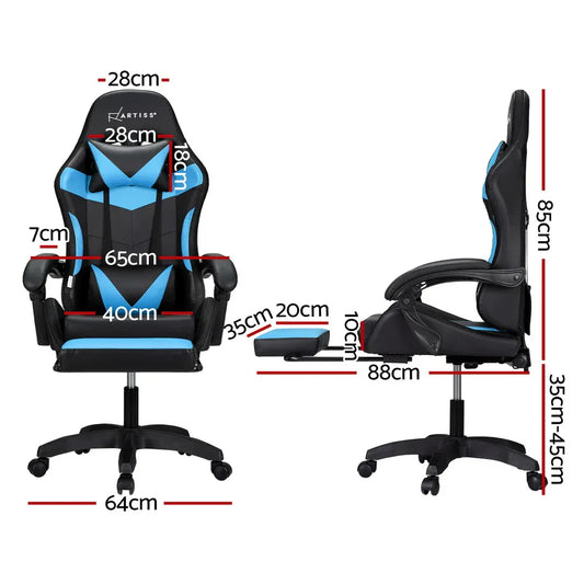 Artiss 6 Point Massage Gaming Office Chair 7 LED Footrest Cyan Blue - Mekamart Australia