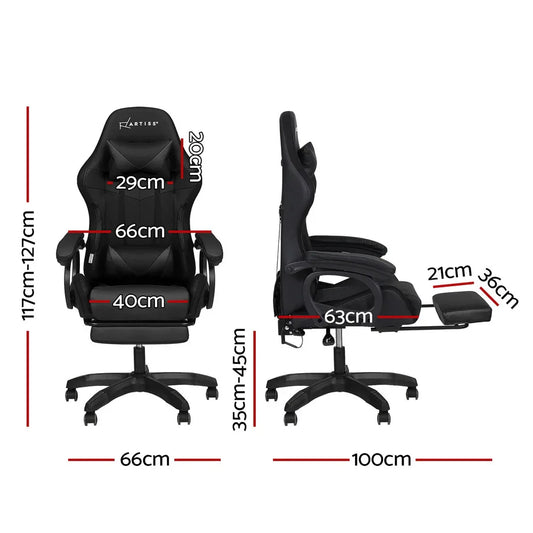 Artiss Gaming Office Chair 12 RGB LED Massage Computer Work Seat Footrest Black - Mekamart Australia