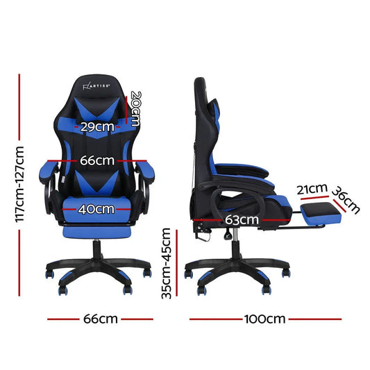 Artiss Gaming Office Chair 12 RGB LED Massage Computer Work Seat Footrest Blue - Mekamart Australia
