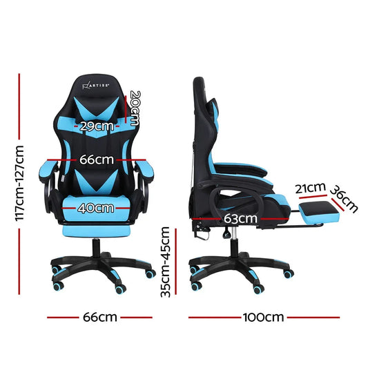 Artiss Gaming Office Chair 12 RGB LED Massage Computer Work Seat Footrest Cyan - Mekamart Australia