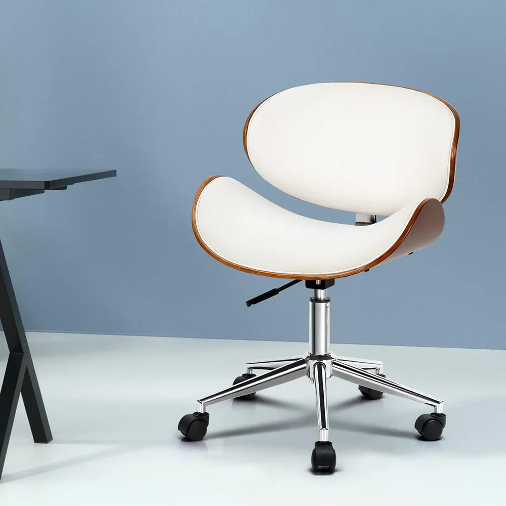 Artiss Wooden Office Chair Leather Seat White - Mekamart Australia