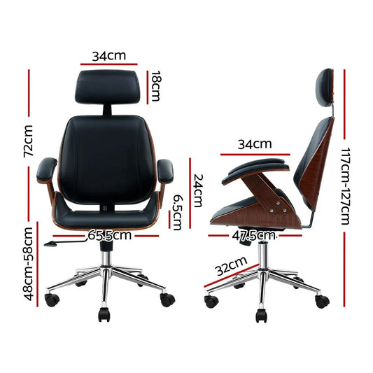 Artiss Wooden Office Chair Leather Seat Black - Mekamart Australia