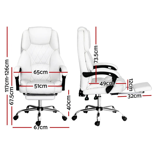 Artiss Executive Office Chair Leather Footrest White - Mekamart Australia