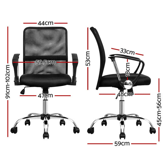 Artiss 2x Mesh Office Chair Mid Back Black - Mekamart Australia
