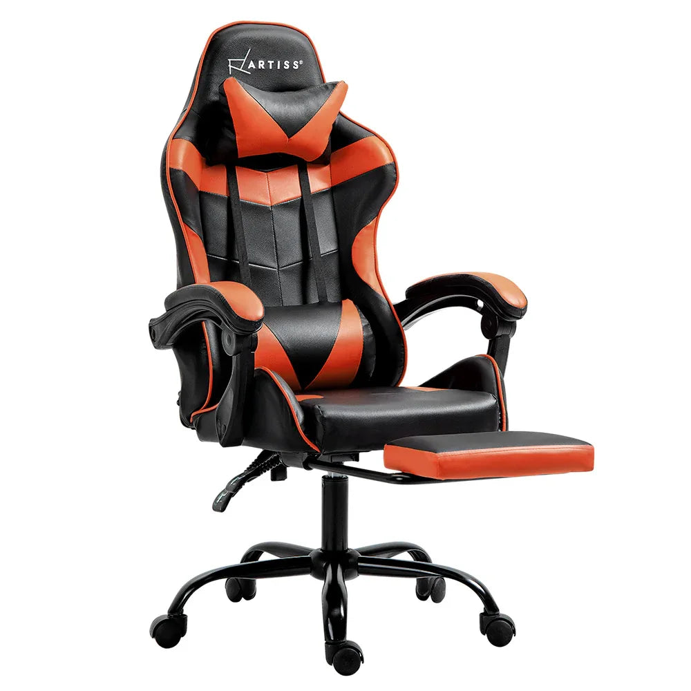 Artiss Gaming Office Chair Executive Computer Leather Chairs Footrest Orange - Mekamart Australia