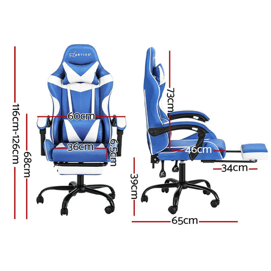 Artiss Gaming Office Chair Executive Computer Leather Chairs Footrest Blue White - Mekamart Australia
