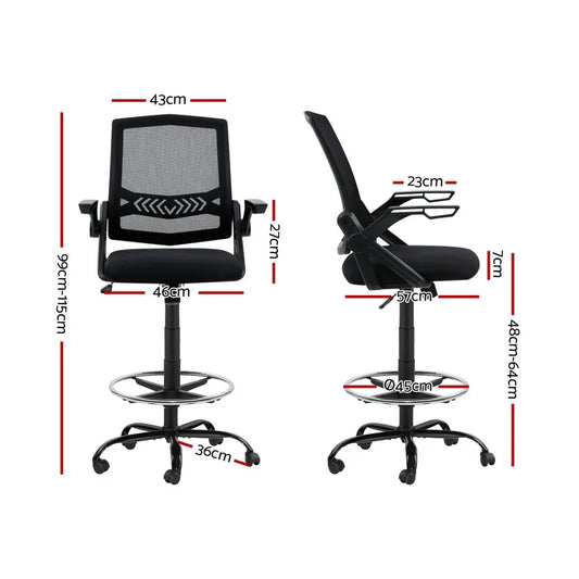 Artiss Office Chair Drafting Stool Mesh Chairs Black - Mekamart Australia