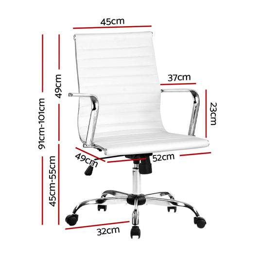Artiss Office Chair Conference Chairs PU Leather Mid Back White - Mekamart Australia