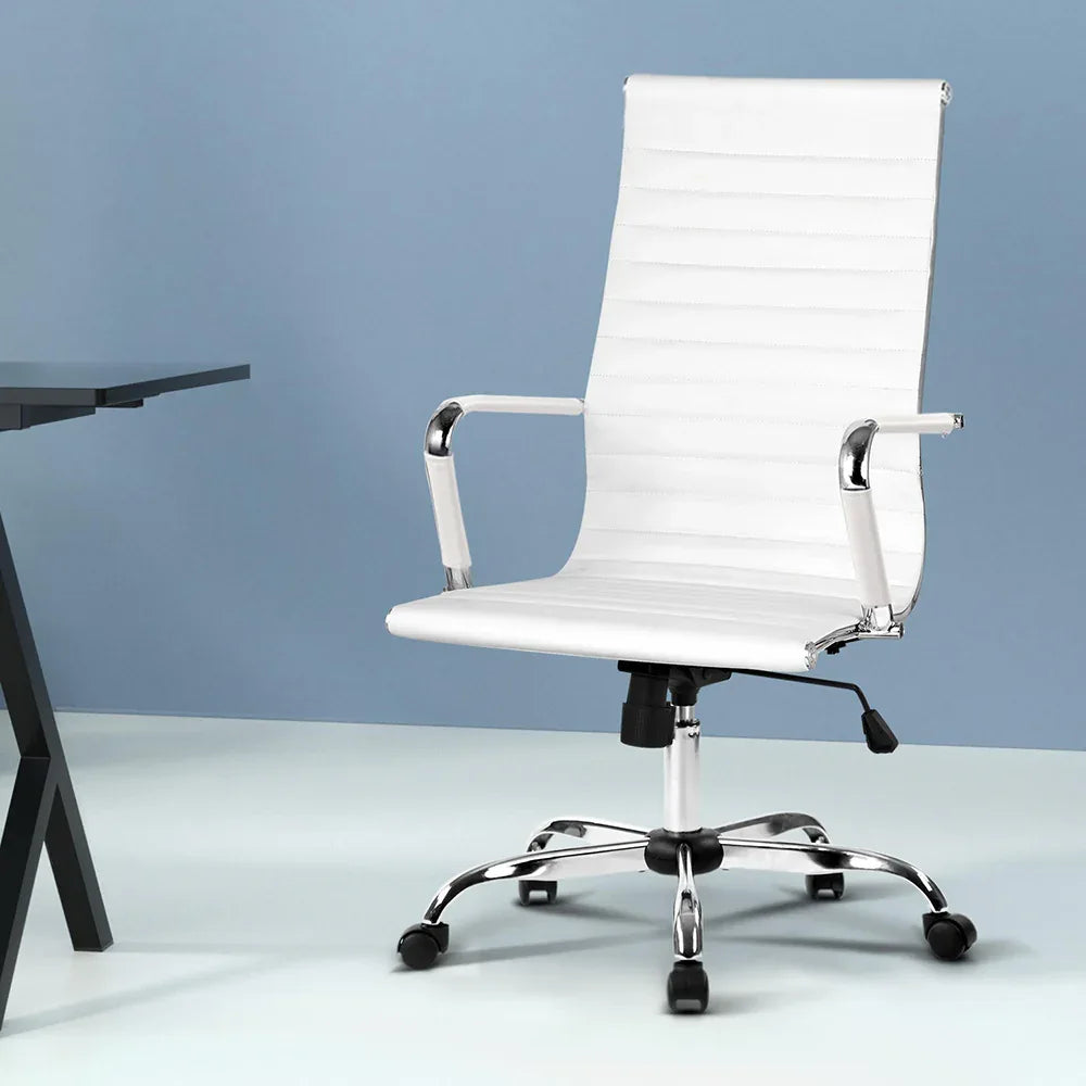 Artiss Office Chair Conference Chairs PU Leather High Back White - Mekamart Australia