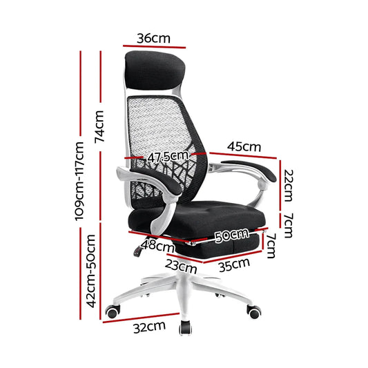 Artiss Mesh Office Chair Recliner Black White - Mekamart Australia