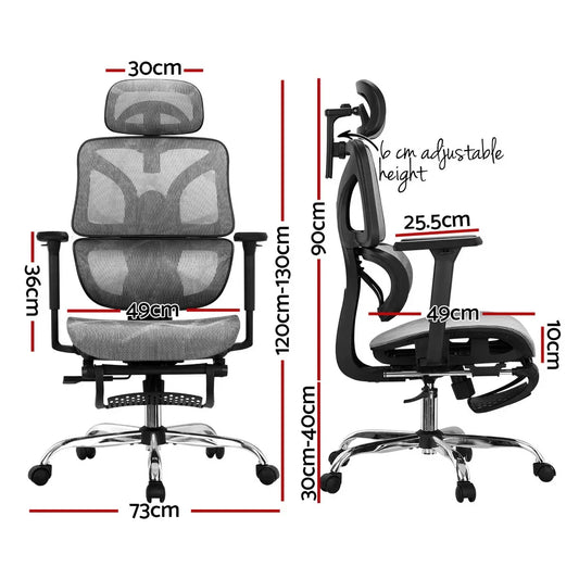 Artiss Ergonomic Office Chair Footrest Grey - Mekamart Australia