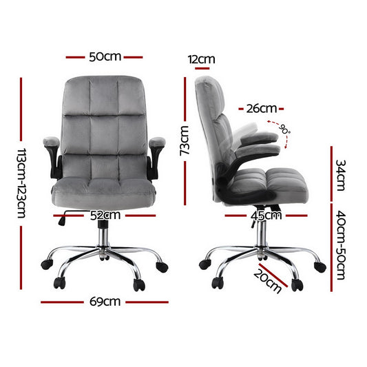 Artiss Office Chair Velvet Seat Racing Gaming Computer Desk Chairs Armrest Grey - Mekamart Australia