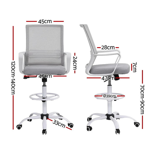 Artiss Office Chair Drafting Chairs Stool Computer Desk Studios Mesh White - Mekamart Australia