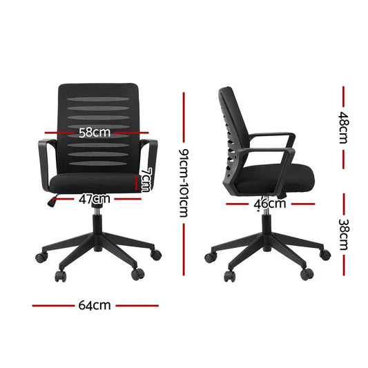 Artiss Ergonomic Office Chair Mesh Computer Desk Chairs with Lumbar Support, Height Adjustment Swivel Chair Mid Back for Home Office Study, Black - Mekamart Australia