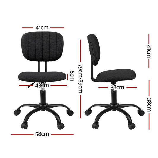 Artiss Armless Office Chair with Wheels, Ergonomic 360° Swivel Home Office Desk Chair, Height Adjustable Computer Task Chair with Fabric Back and Seat for Small Space, Black - Mekamart Australia