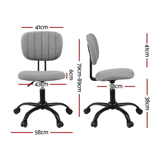 Artiss Armless Office Chair with Wheels, Ergonomic 360° Swivel Home Office Desk Chair, Height Adjustable Computer Task Chair with Fabric Back and Seat for Small Space, Grey - Mekamart Australia