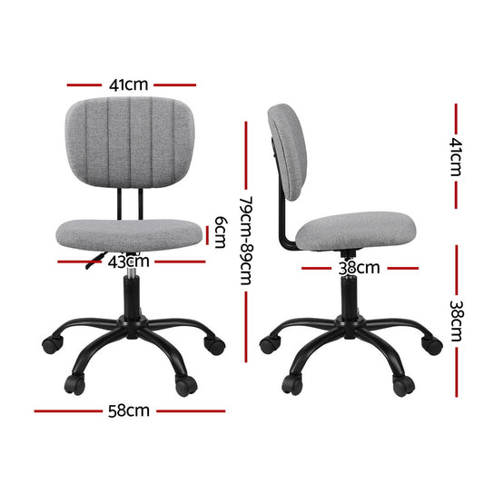 Artiss Armless Office Chair with Wheels, Ergonomic 360° Swivel Home Office Desk Chair, Height Adjustable Computer Task Chair with Fabric Back and Seat for Small Space, Grey
