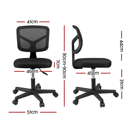 Artiss Armless Office Chair with Wheels, Ergonomic 360° Swivel Home Office Desk Chair, Height Adjustable Computer Task Chair with Fabric Back and Seat for Small Space, Black - Mekamart Australia