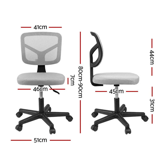 Artiss Armless Office Chair with Wheels, Ergonomic 360° Swivel Home Office Desk Chair, Height Adjustable Computer Task Chair with Fabric Back and Seat for Small Space, Grey - Mekamart Australia