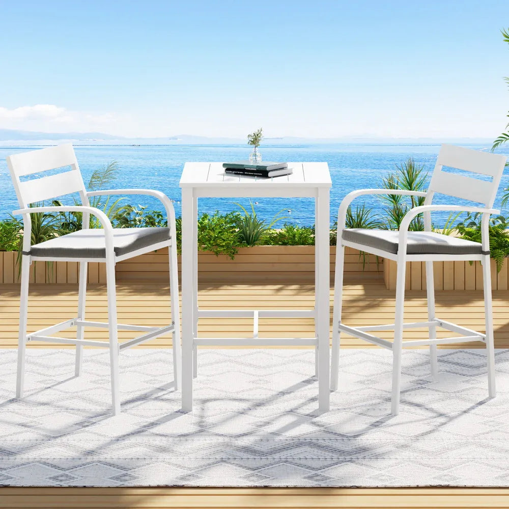 Gardeon Outdoor Bar Set Stools 3-Piece Dining Chairs Table Patio Aluminium Bistro Set - Mekamart Australia