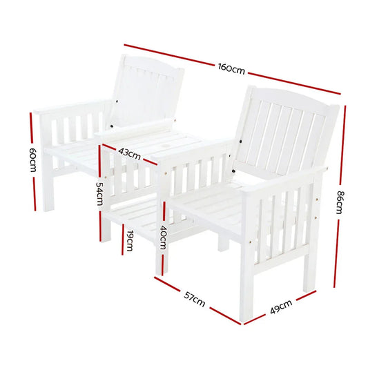 Gardeon Outdoor Garden Bench Loveseat Wooden Table Chairs Patio Furniture White - Mekamart Australia
