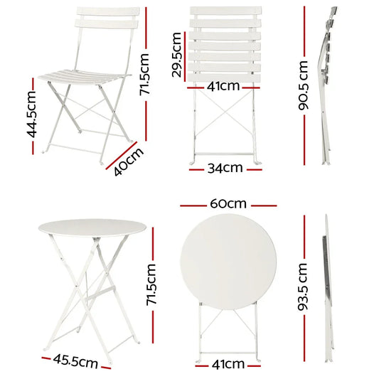 Gardeon 3PC Outdoor Bistro Set Steel Table and Chairs Patio Furniture White - Mekamart Australia