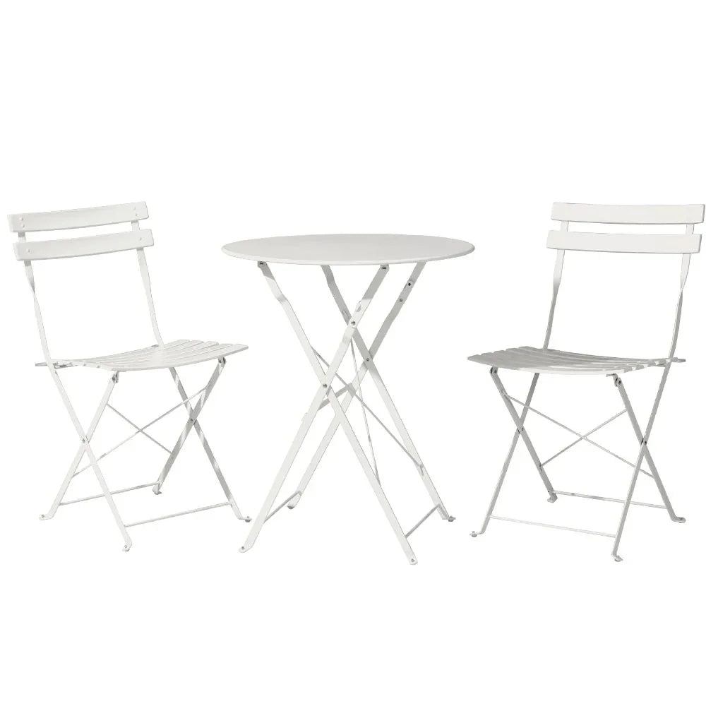 Gardeon 3PC Outdoor Bistro Set Steel Table and Chairs Patio Furniture White - Mekamart Australia