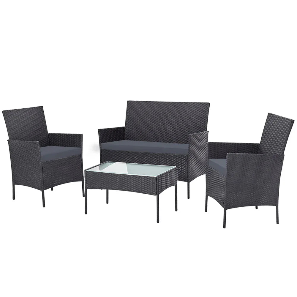 Gardeon 4 Seater Outdoor Sofa Set with Storage Cover Wicker Table Chair DarkGrey - Mekamart Australia
