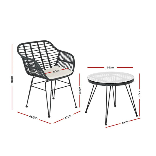 Gardeon 3PC Outdoor Furniture Bistro Set Lounge Setting Table Chairs Cushion Patio Grey - Mekamart Australia