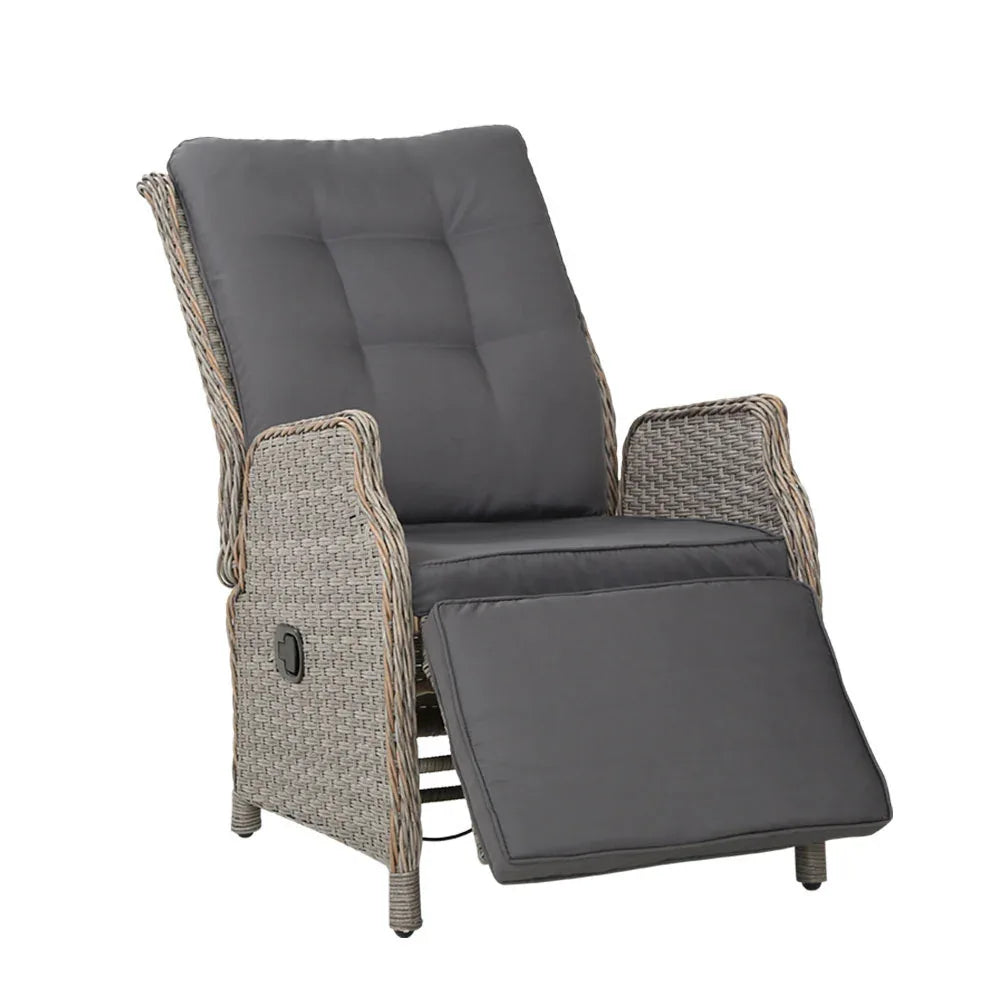 Gardeon Recliner Chairs Sun lounge Wicker Lounger Outdoor Furniture Patio Adjustable Grey - Mekamart Australia