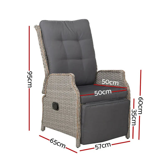 Gardeon 2PC Recliner Chairs Sun lounge Wicker Lounger Outdoor Furniture Adjustable Grey - Mekamart Australia