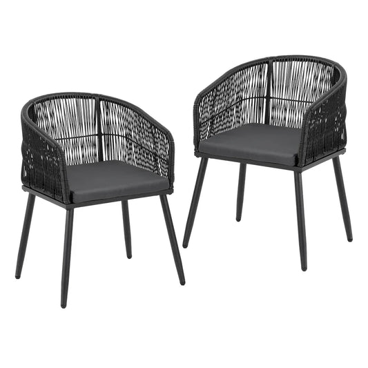 Gardeon 2PC Outdoor Dining Chairs Wicker Chair Patio Furniture Garden Steel Black - Mekamart Australia