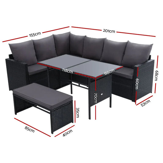 Gardeon Outdoor Furniture Dining Setting Sofa Set Lounge Wicker 8 Seater Black - Mekamart Australia